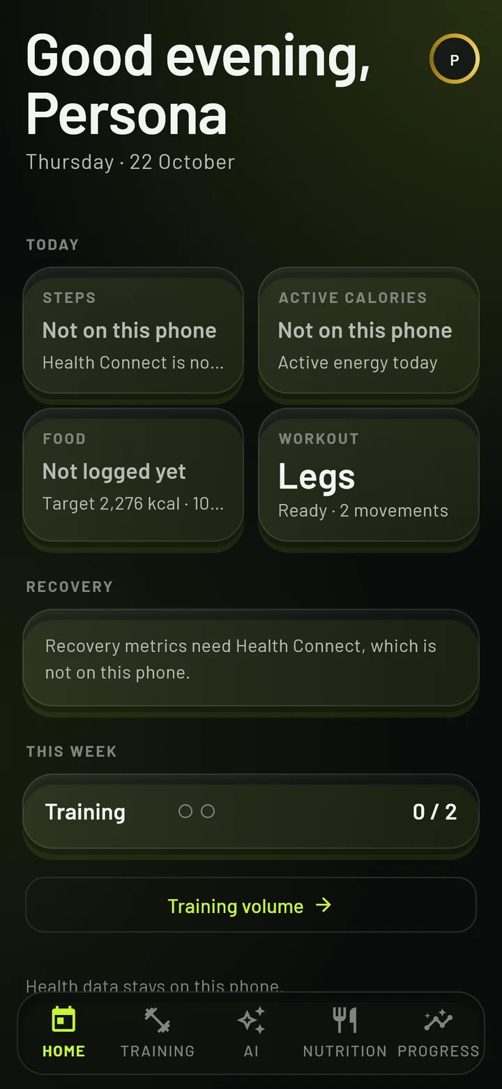The FITOS Home screen