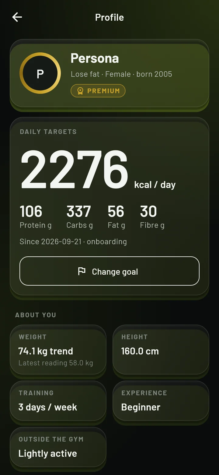The FITOS Profile screen